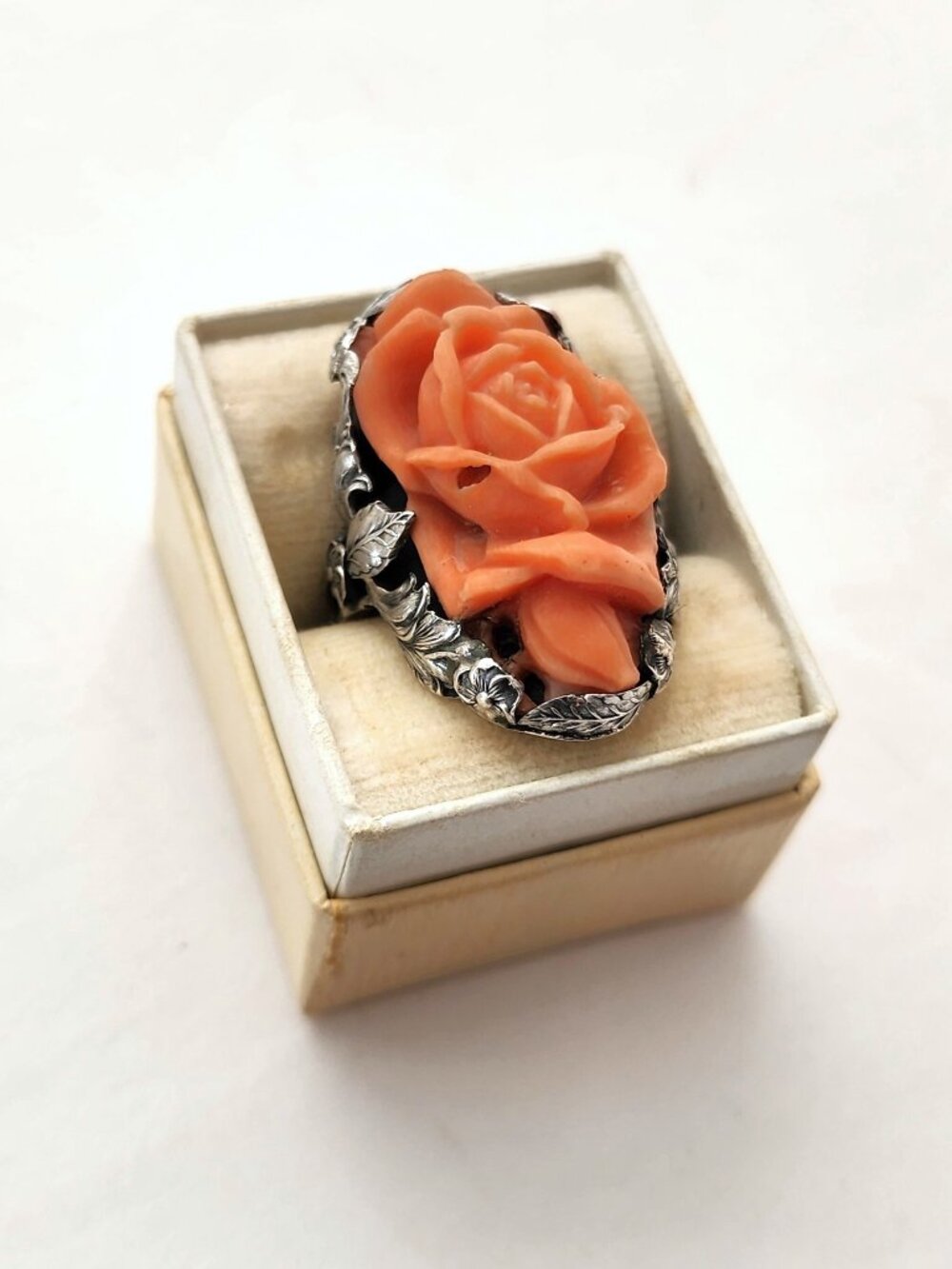 Antique Carved Coral & Silver Ring- Philip Klein of San Francisco Floral Design